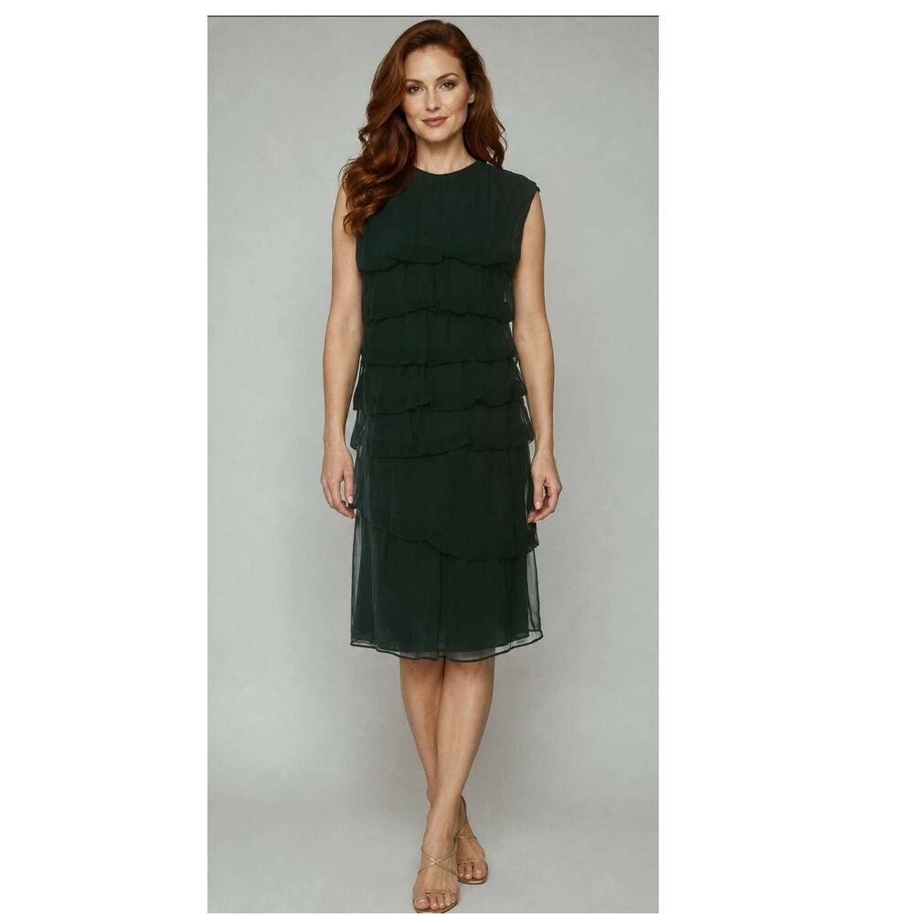 LANVIN Green Silk Dress 4/36 Cashmere Blend Lining Alber Elbaz 2008 Made France